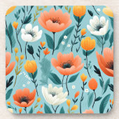 アートカラフルフラワーアクア、ホワイト、ピーチ、イエロー、 コースター (正面)