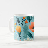 アートカラフルフラワーアクア、ホワイト、ピーチ、イエロー、 コーヒーマグカップ (正面左)