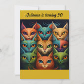 アートカラフル姿勢キャット誕生日 招待状 (正面)