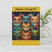 アートカラフル姿勢キャット誕生日 招待状 (スタンド正面)