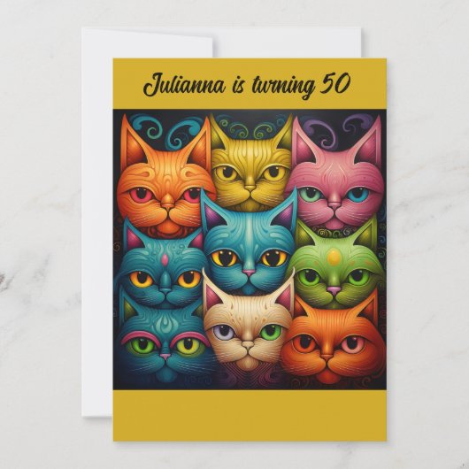 アートカラフル態度キャットレディ誕生日 招待状 (正面)