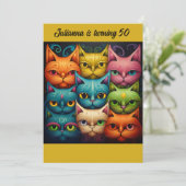 アートカラフル態度キャットレディ誕生日 招待状 (スタンド正面)