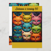 アートカラフル態度キャットレディ誕生日 招待状 (正面/裏面)