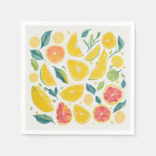 アートカラフル柑橘類の水彩模様 スタンダードカクテルナプキン (正面)