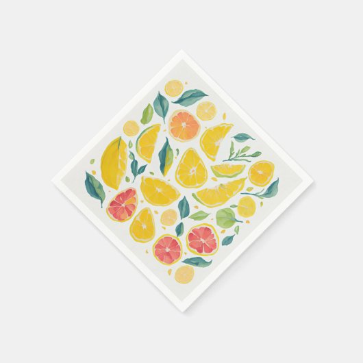 アートカラフル柑橘類の水彩模様 スタンダードカクテルナプキン (角)