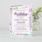 アートカラフル金ゴールドアクションアートパーティー誕生日 招待状 (スタンド正面)