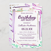 アートカラフル金ゴールドアクションアートパーティー誕生日 招待状 (正面/裏面)