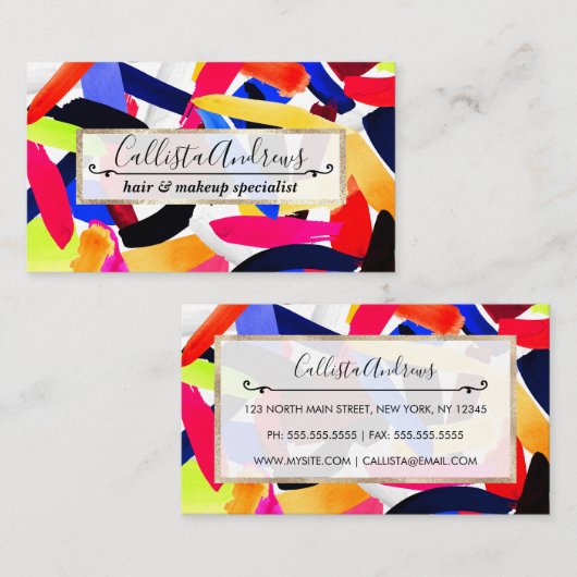 アートカラフル鮮やか筆の爆発アート 名刺 (正面/裏面)