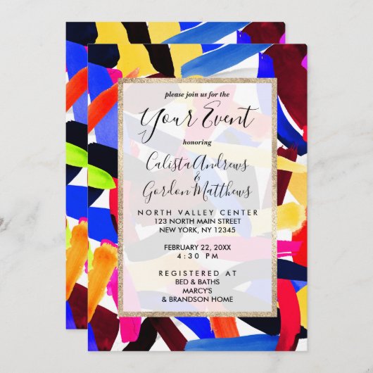 アートカラフル鮮やか筆の爆発アート 招待状 (正面/裏面)