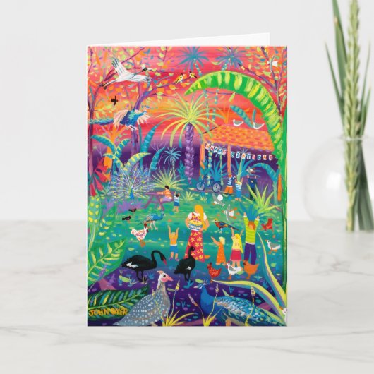 アートカード:動物園でのハッピーバードデーハッピーバースデー カード (正面)