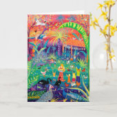 アートカード:動物園でのハッピーバードデーハッピーバースデー カード (黄色い花)