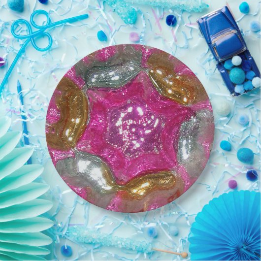 アートガラスアールデコおいしいピンクジュエ結婚ルの夕食 ペーパープレート (パーティー)