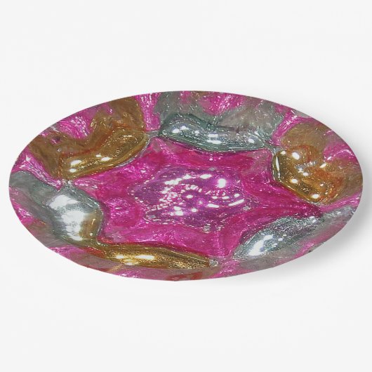 アートガラスアールデコおいしいピンクジュエ結婚ルの夕食 ペーパープレート (アングル)