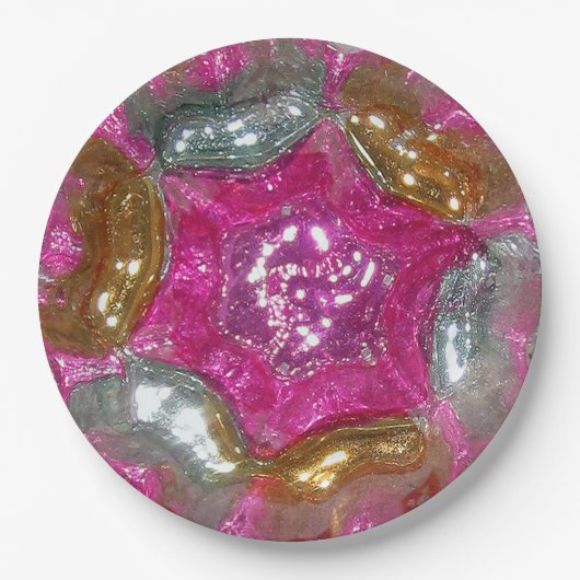 アートガラスアールデコおいしいピンクジュエ結婚ルの夕食 ペーパープレート (正面)