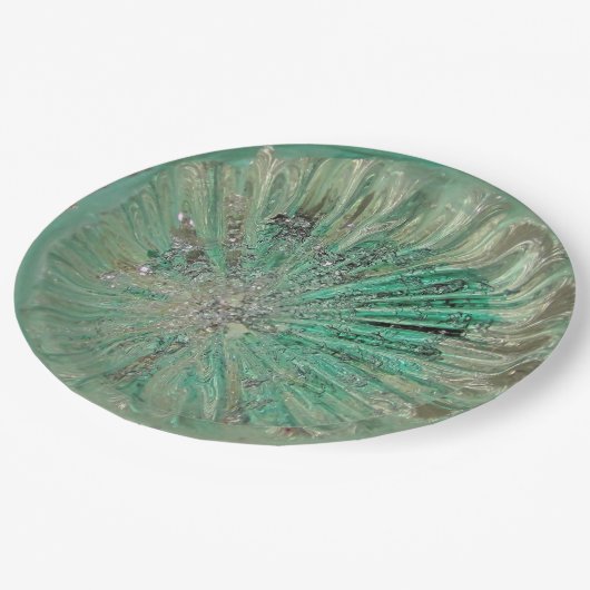 アートガラスティール(緑がかった色)アイシーアクア結婚ジュエルズディナー ペーパープレート (アングル)