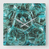 アートガラスティール(緑がかった色)ブルージュエルタートルシェル スクエア壁時計 (正面)