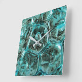 アートガラスティール(緑がかった色)ブルージュエルタートルシェル スクエア壁時計 (傾斜)