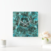 アートガラスティール(緑がかった色)ブルージュエルタートルシェル スクエア壁時計 (ホーム)