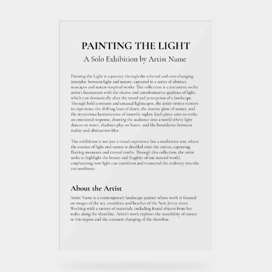 アートギャラリー出展アーティスト声明プラーク アクリルサイン (正面)