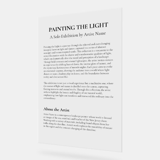 アートギャラリー出展アーティスト声明プラーク アクリルサイン (傾斜)