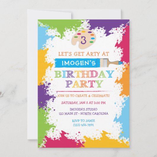 アートクラフト絵を描誕生日パーティーの招待 招待状 (正面)