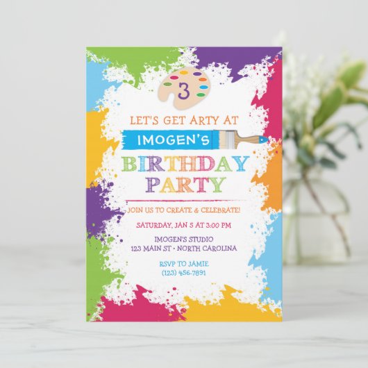 アートクラフト絵を描誕生日パーティーの招待 招待状 (スタンド正面)