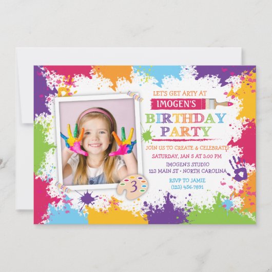 アートクラフト絵を描誕生日パーティーの招待 招待状 (正面)