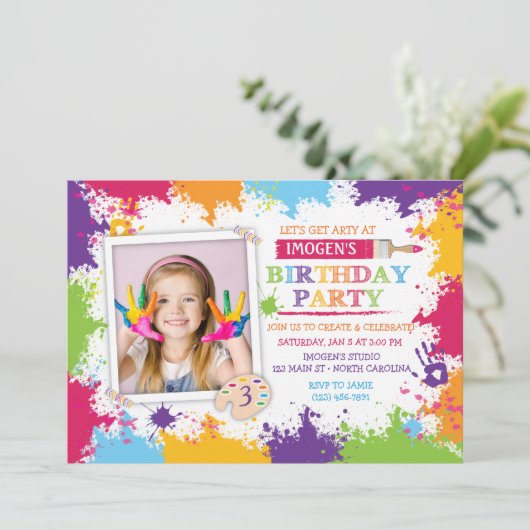 アートクラフト絵を描誕生日パーティーの招待 招待状 (スタンド正面)
