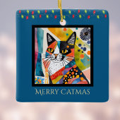 アートクリスマスライト付きキャッメリーマスブルー セラミックオーナメント