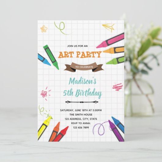 アートクレヨンパーティー招待状 招待状 (スタンド正面)