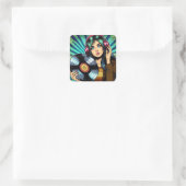 アートクール漫画スタイルガールとビニポップ・アートのルアルバム スクエアシール (バッグ)