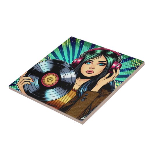 アートクール漫画スタイルガールとビニポップ・アートのルアルバム タイル (側面)