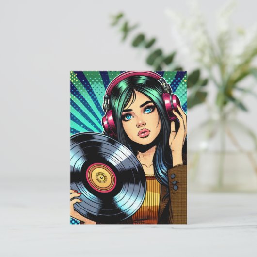 アートクール漫画スタイルガールとビニポップ・アートのルアルバム ポストカード (スタンド正面)