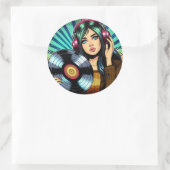 アートクール漫画スタイルガールとビニポップ・アートのルアルバム ラウンドシール (バッグ)