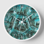 アートグラスアクアティール（緑がかった色）ブルージュエルラグジュアリー – ナンバーズ 壁時計 (正面)