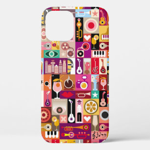 アートコラージュ、ミュージカルヴィンテージイラストレーション。パッチウ iPhone 12ケース