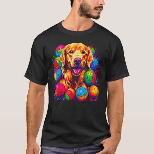 アートゴールデンレトリバーの犬バレーボール Tシャツ (正面)