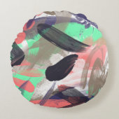 アートサンゴ黒ティール（緑がかった色）水彩画ろう ラウンドクッション (正面)