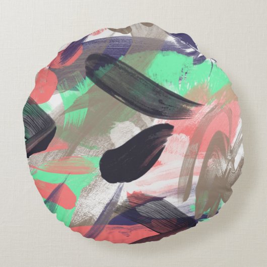 アートサンゴ黒ティール（緑がかった色）水彩画ろう ラウンドクッション (裏面)