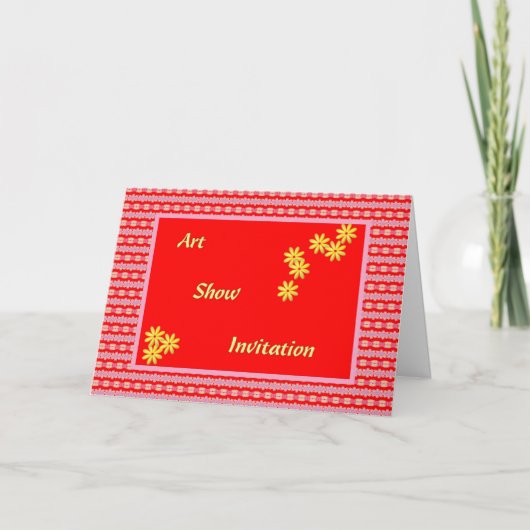アートショー招待状，赤，イエローデジタルデザイン 招待状 (正面)