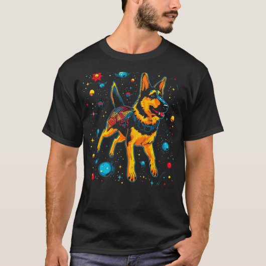 アートジャーマンシェパード犬の宇宙銀河 Tシャツ (正面)