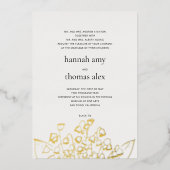 アートスケッチリリーモダンバフォーマルレー結婚の金ゴールド 箔招待状 (正面)