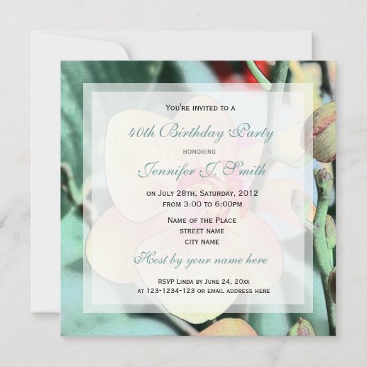 アートスタイルエレガント蘭の花の誕生日パーティー 招待状 (正面)