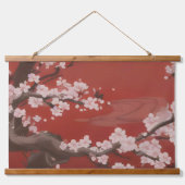 アートス日本のタイル白さくらんぼブロッサムレッド 吊り下げ型タペストリー (正面)