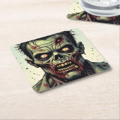 アートゾンビポップ・アートのハロウィーンの閉じる スクエアペーパーコースター (アングル)