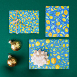 アートターコイズ柑橘類の水の色パターン ラッピングペーパーシート