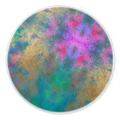 アートティール(緑がかった色)ピンク緑のフェイク黄金の模様 セラミックノブ (正面)