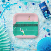 アートテモダンニスマッチ選手ピンクグリーン ペーパープレート (パーティー)