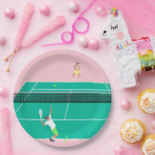 アートテモダンニスマッチ選手ピンクグリーン ペーパープレート (パーティー)