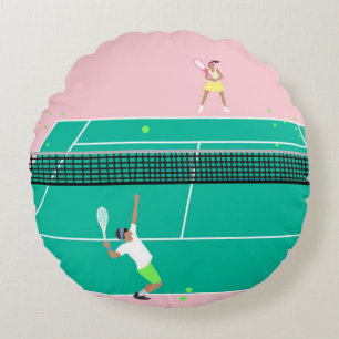 アートテモダンニスマッチ選手ピンクグリーン ラウンドクッション